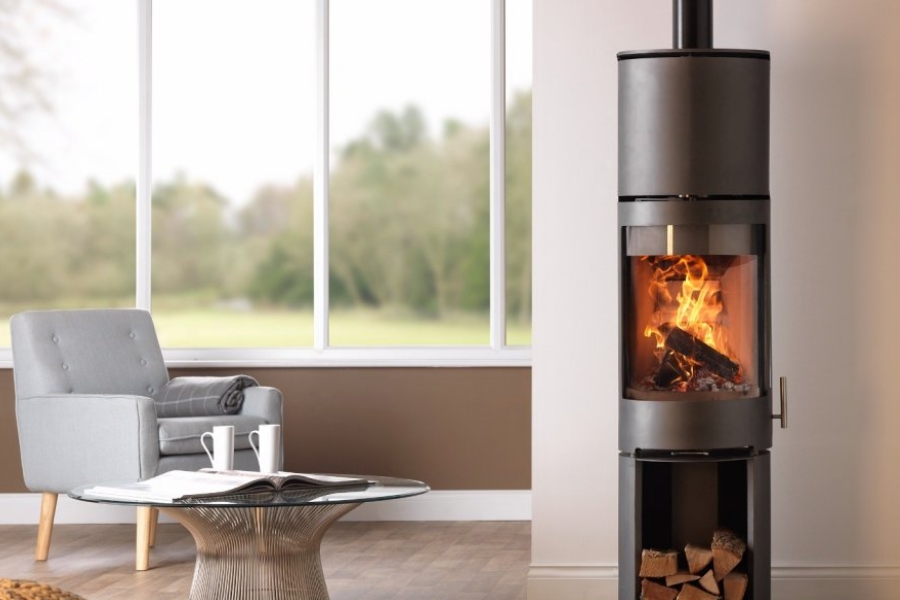 Charlton & Jenrick Purevision vrijstaand rond model hoog open houtvak met warmtewisselaar 